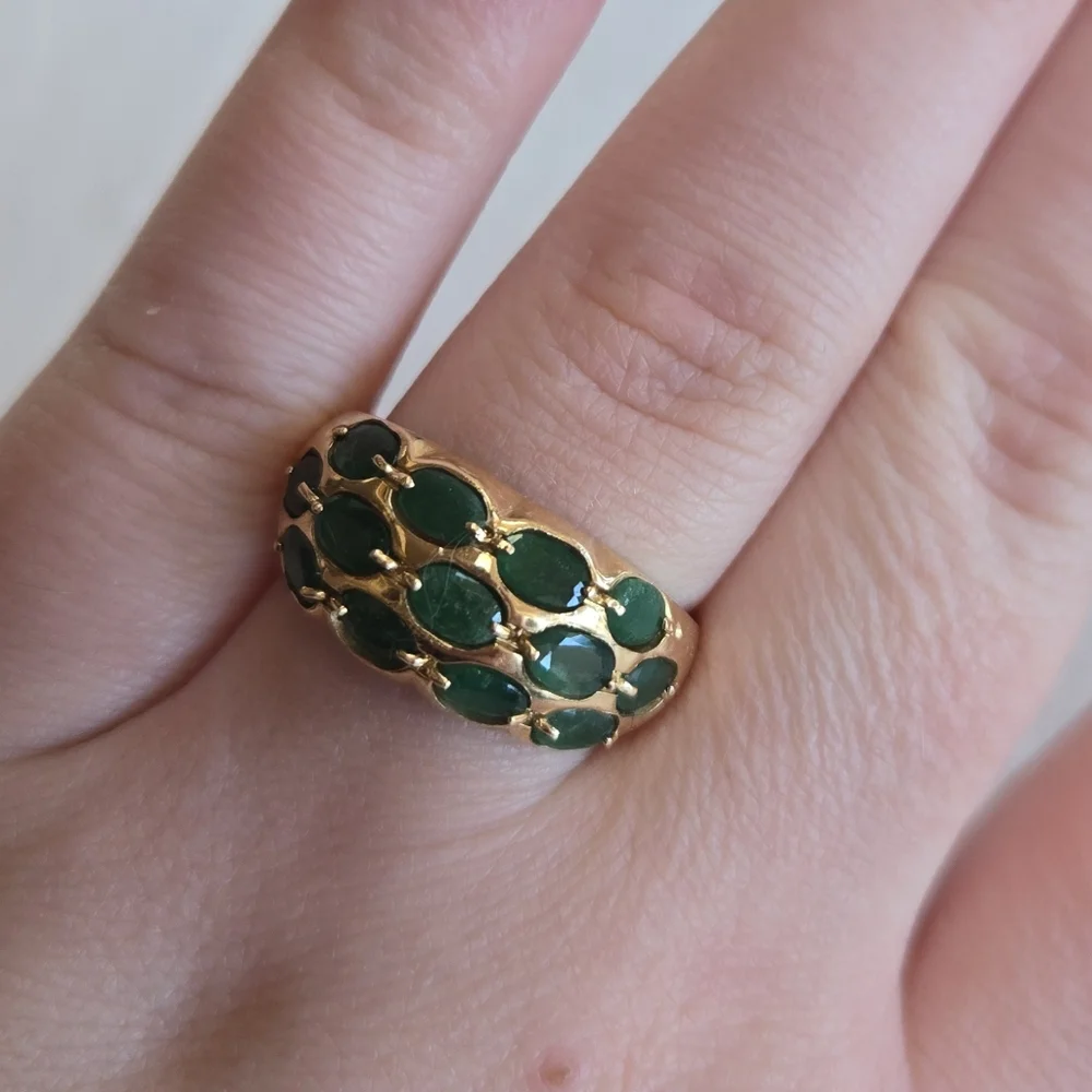 Vintage 14k Gold Emerald Green Oval 13 Stone Ring Size 64